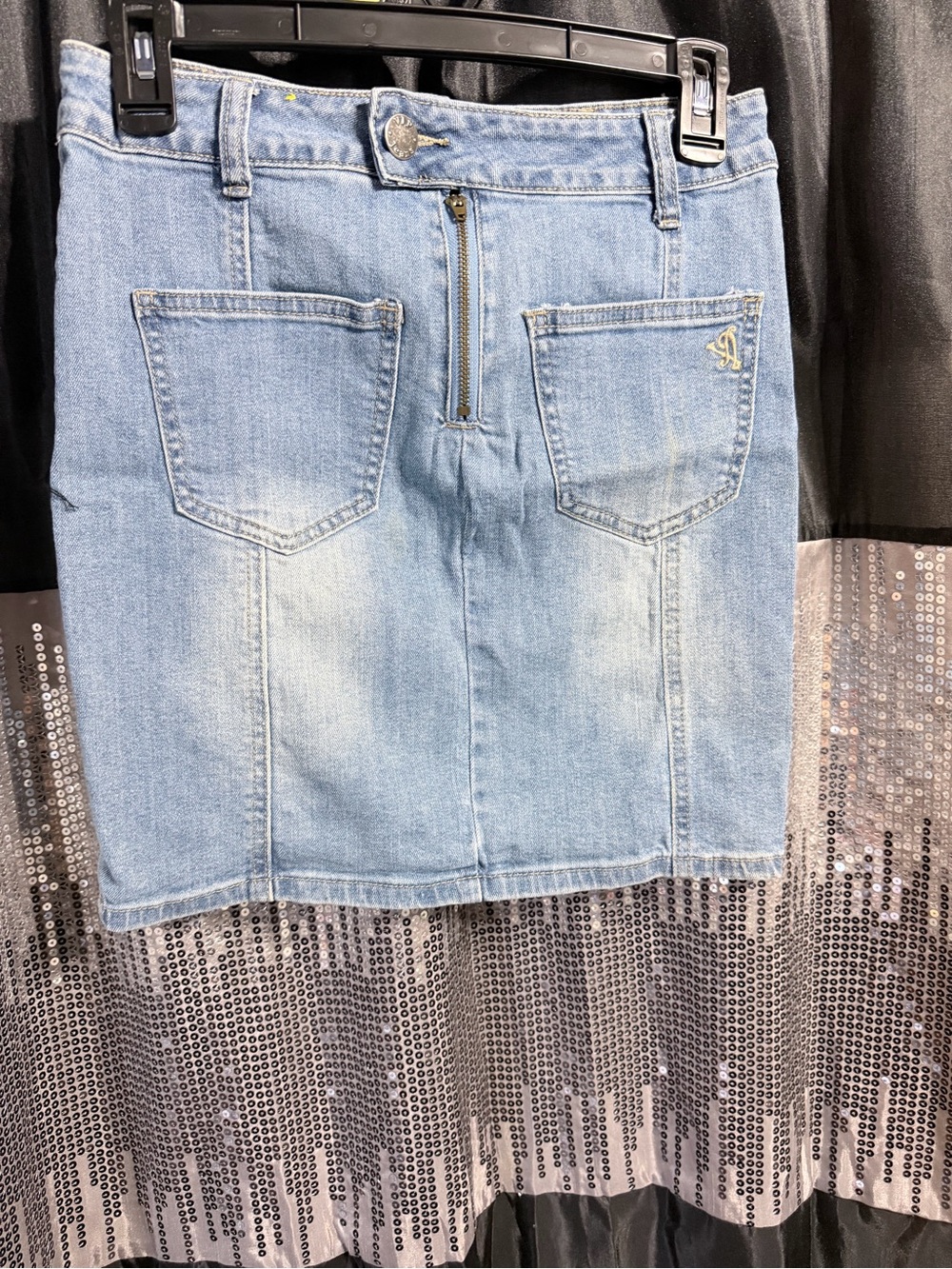 Light Wash Distressed Denim Skirt - Light Blue - Picture 2 of 2
